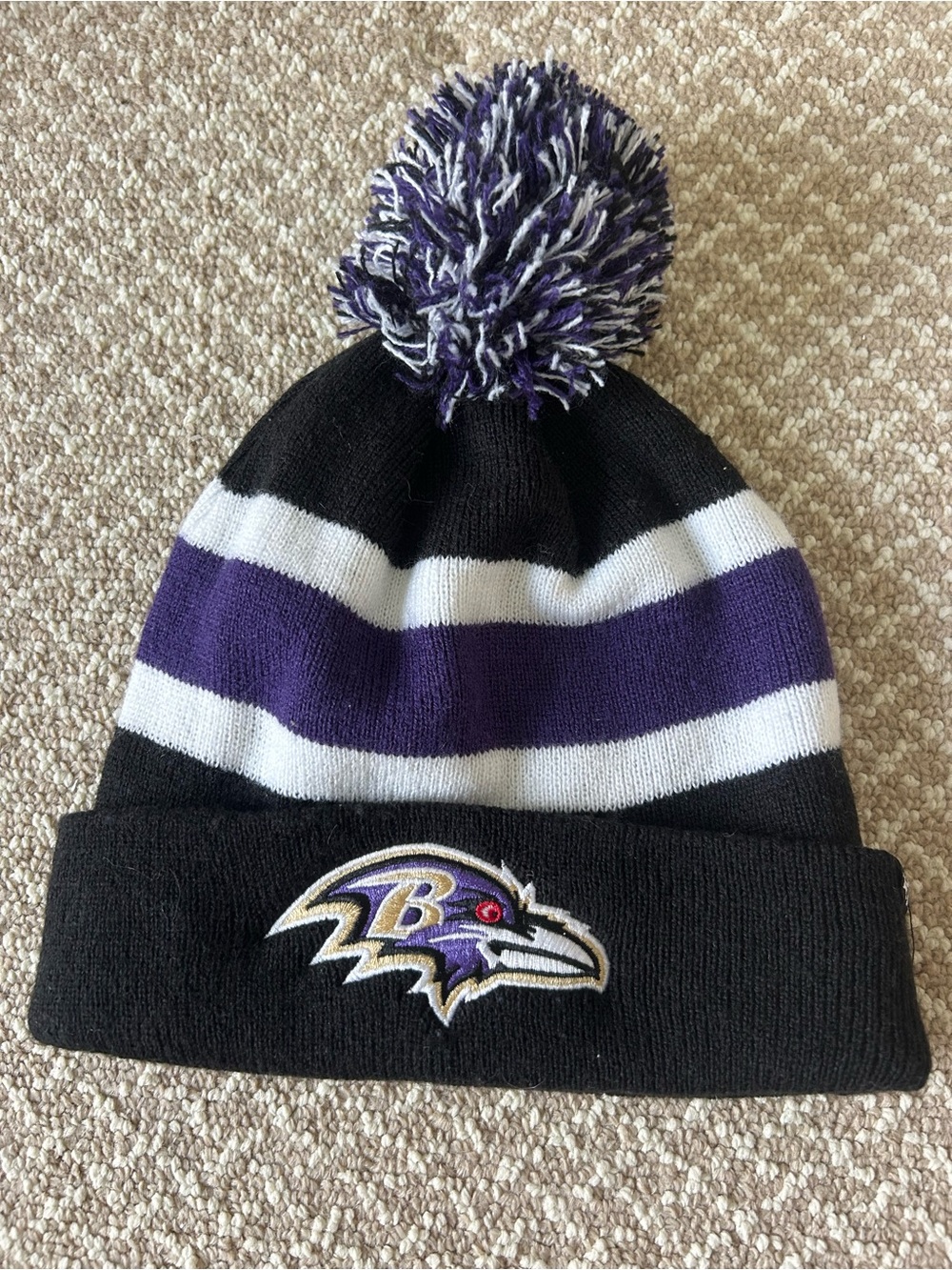 LIMTED EDITION RAVENS Black & Purple Pom Beanie